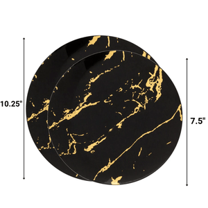 *BUY BULK* Gold Stroke Black s Disposable Plastic Dinner Tableware COMBO Set