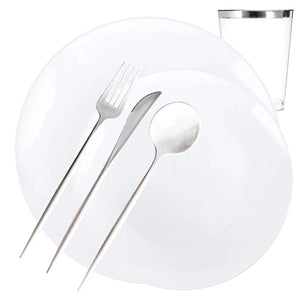 *BUY BULK* Organic Collection White Dinner Disposable Plastic Dinner Tableware COMBO Set Disposable Tableware Decorline 40 Guest Servings