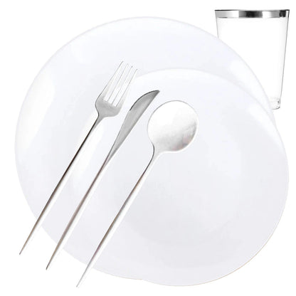 *BUY BULK* Organic Collection White Dinner Disposable Plastic Dinner Tableware COMBO Set Disposable Tableware Decorline 40 Guest Servings