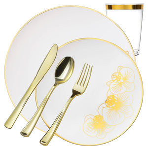 *BUY BULK* Orchid Collection Dinner Plate White & Gold Tableware Package Disposable Plates Decorline 20