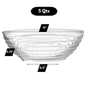 5 Quartz Large Plastic Round Clear Ringed Serving Bowl 11" Extra heavy weight
