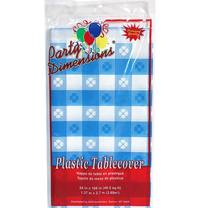 Tablecover Plastic Blue Gingham Rectangular 54'' X 108''