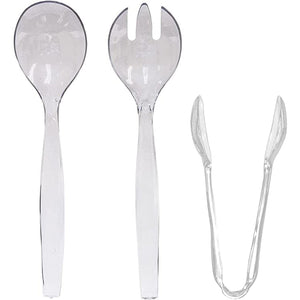 Plastic Serving Utensils, Heavy Duty Clear Disposable Utensils, 3 Each in One Set, 18 Pieces Serverware Vezee 18 Piece