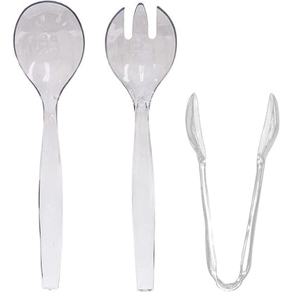 Plastic Serving Utensils, Heavy Duty Clear Disposable Utensils, 3 Each in One Set, 18 Pieces Serverware Vezee 18 Piece