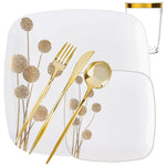 *BUY BULK* Dandelion Square Plates Gold and White Dispoable Plastic Dinner Tableware COMBO Set Disposable Tableware Blue Sky 40 Guest Servings