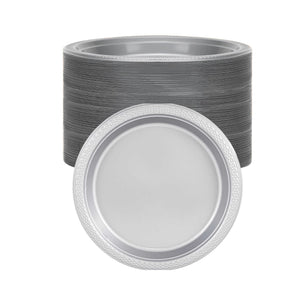 *BUY BULK* Hanna K. Signature Plastic Plates Silver 7"
