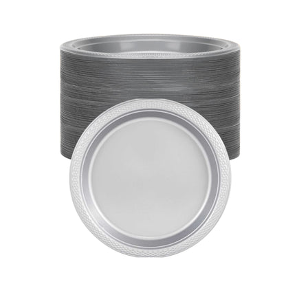 *BUY BULK* Hanna K. Signature Plastic Plates Silver 7"