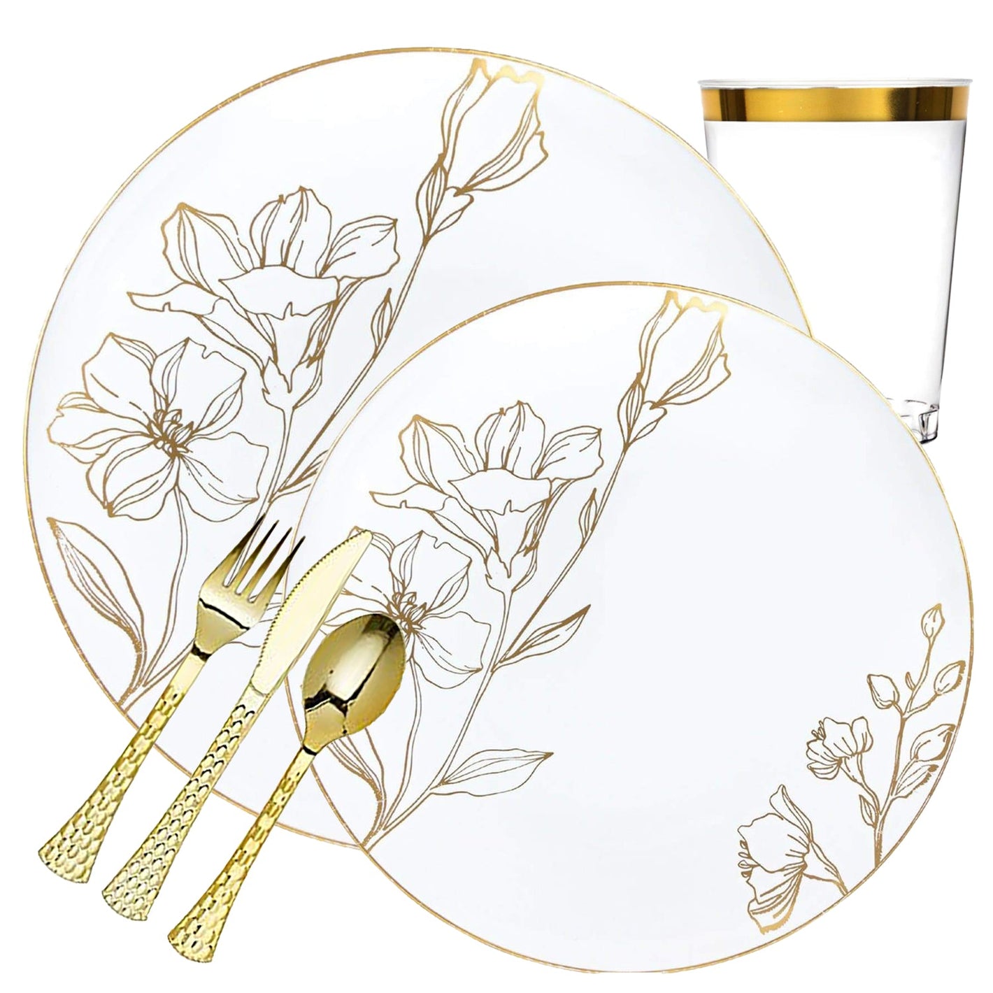 *BUY BULK* Antique Gold Floral s Disposable Plastic Dinner Tableware COMBO Set Disposable Tableware Blue Sky 20 Guest Servings