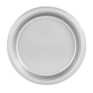 *BUY BULK* Hanna K. Signature Plastic Plates Silver 7"